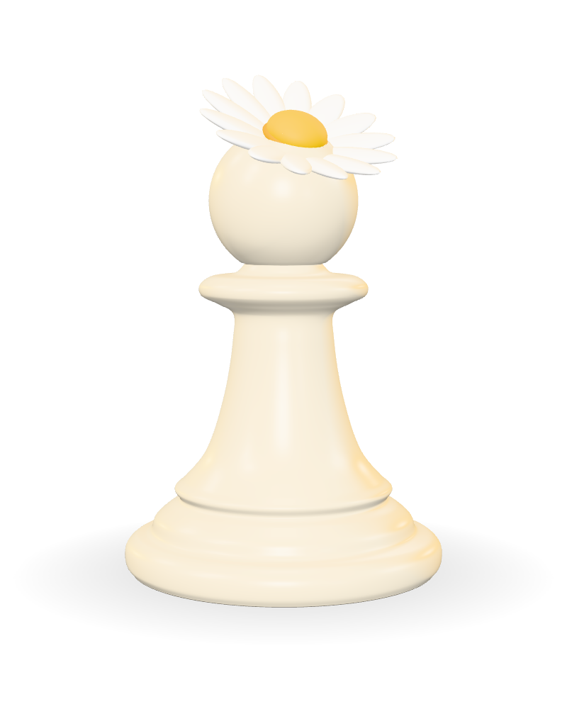 An ivory chess pawn crowned with a white daisy